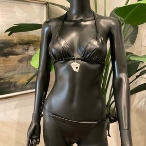 Black Leather(faux)Bikini with Charming Bikinis Royal Flush Charm!